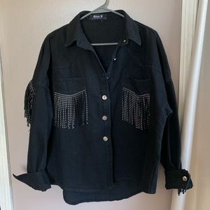 Fringe black denim jacket